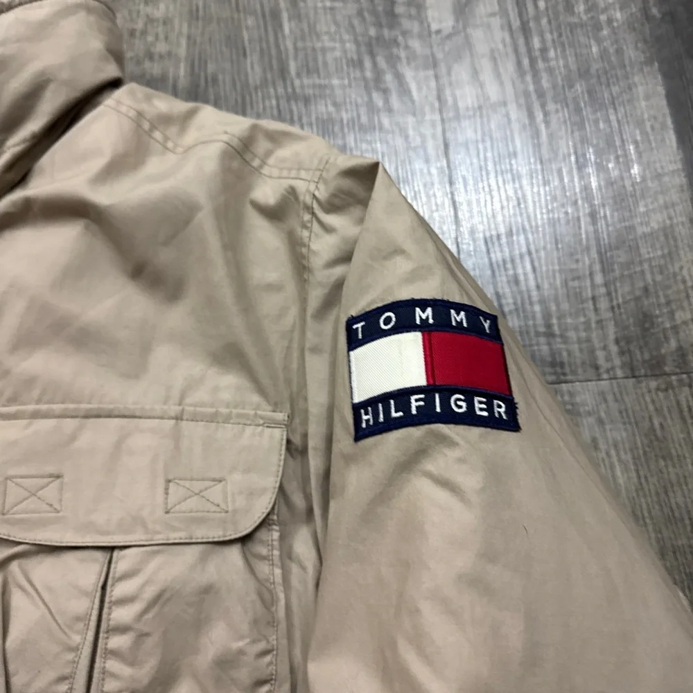 Vintage 90s Tommy Hilfiger Duck Down Puffer Jacket Utility Pockets Khaki